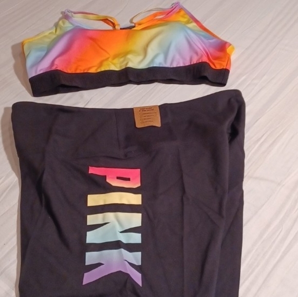 PINK VICTORIA'S SECRET XXL 2PC SET SPORT BRA & HIGH WAIST 6" BIKE SHORT NEON NWT